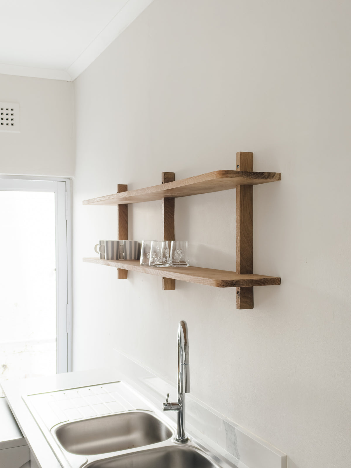 Solid Oak Wall-Mounted Shelving Rounded